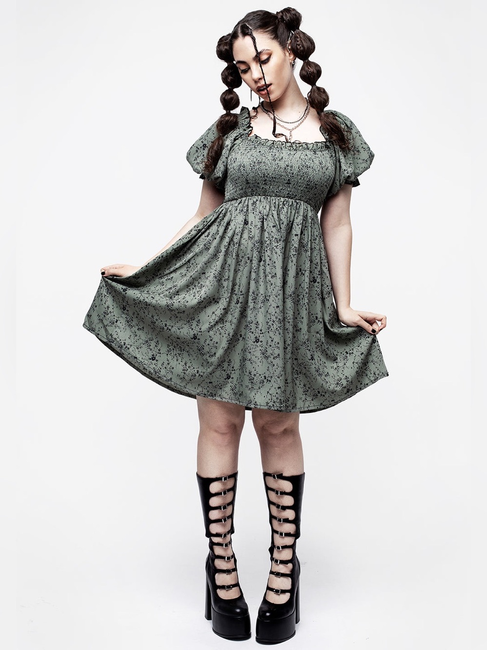 Disturbia Cassie Floral Smocked Babydoll Whimsigoth Mini Dress | Size 8